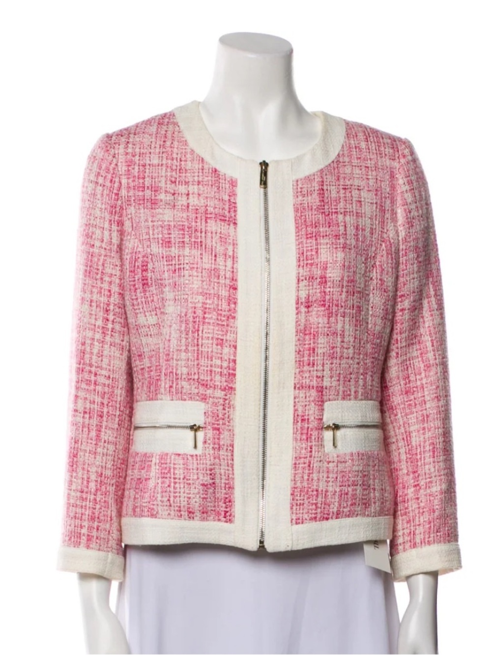 Karl Lagerfeld Paris women Pink Tweed Zip-Front Blazer, size 12